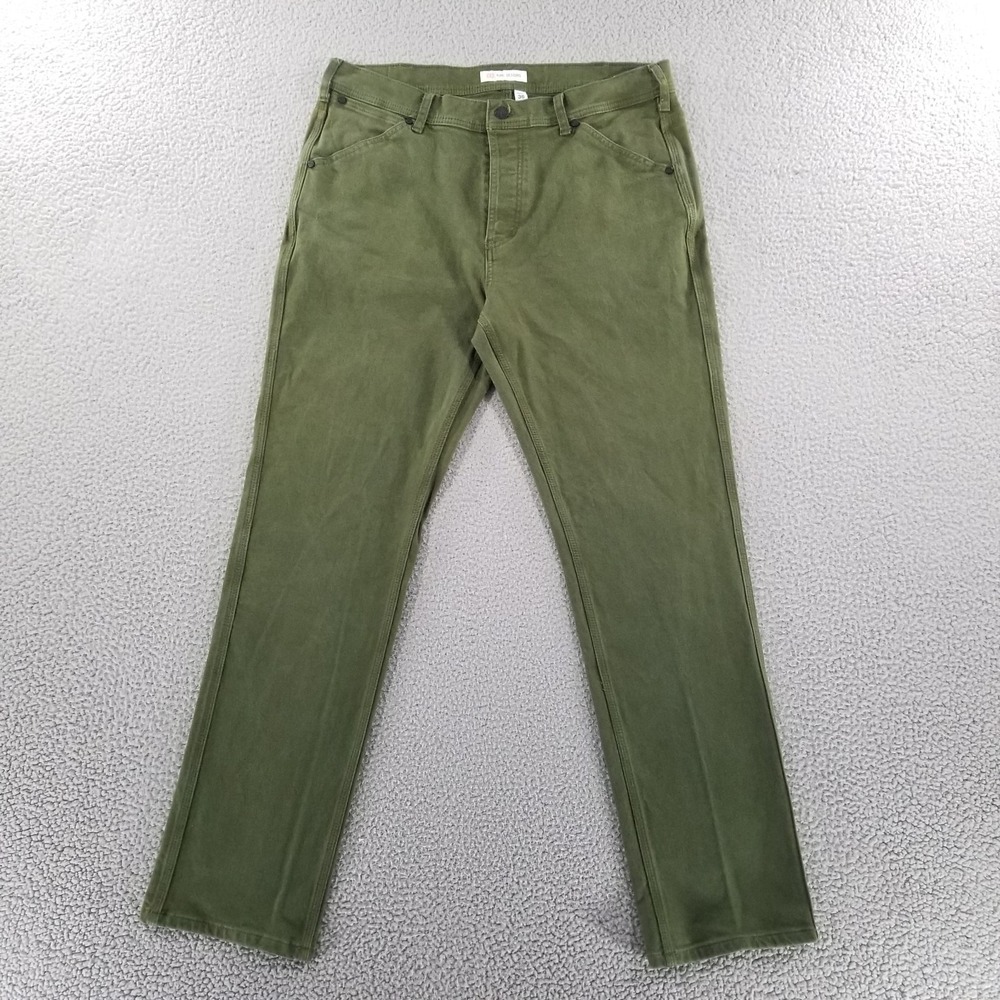 Topo Designs Pants 36x31 Green Dirt Twill Stretch Denim Button Fly Jeans Hiking